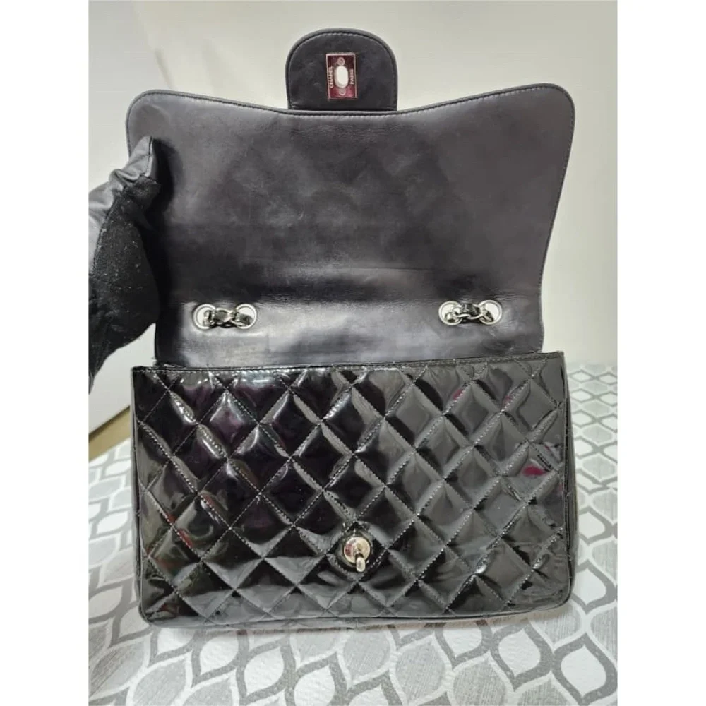 Authentic Chanel Quilted Patent Leather Maxi Classic Single Flap Bag